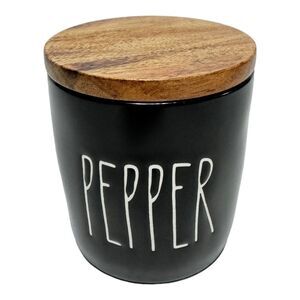 Rae‎ Dunn PEPPER Holder Black & White Ceramic Wood Canister - 181 Replacement